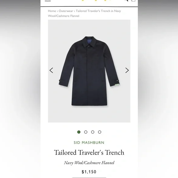 Sid Mashburn - Tailored Traveler’s Trench - Wool/Cashmere - Navy - Medium - Picture 8 of 12